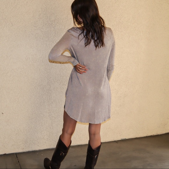 Lavender Gray Long Sleeve Criss Cross Mini Dress - Picture 4 of 7